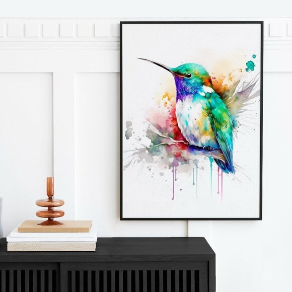 16x20 Hummingbird Cute Chubby Watercolor Oil Painting Art Poster Print - Picture 4 of 6